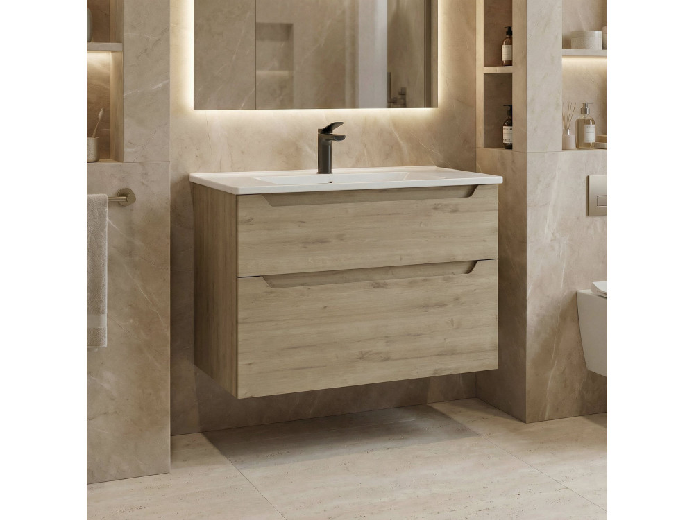 Szafka pod umywalkę „Messina 85 v2” – 85 x 45 x 55 cm – dąb
