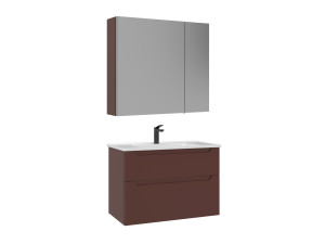 Zestaw szafki pod umywalkę z lustrem (2 elementy) „Messina 85 v2” – 85 x 45 x 55 cm – matowa czerwień