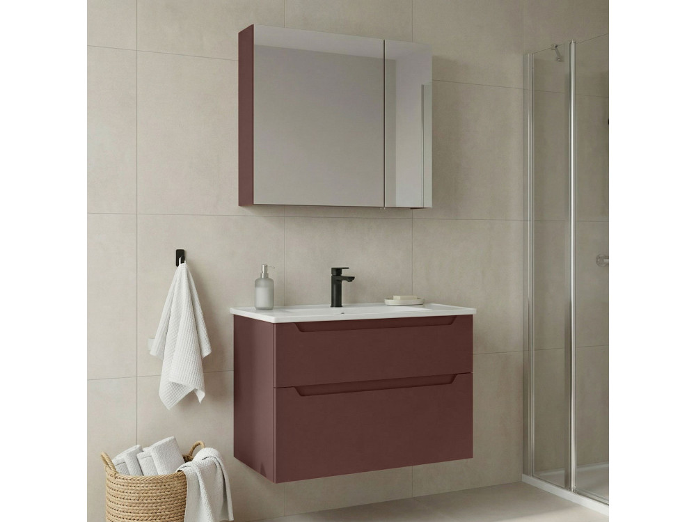 Zestaw szafki pod umywalkę z lustrem (2 elementy) „Messina 85 v2” – 85 x 45 x 55 cm – matowa czerwień