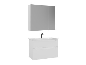 Zestaw szafki pod umywalkę z lustrem (2 elementy) „Messina 85 v2” – 85 x 45 x 55 cm – matowa biel