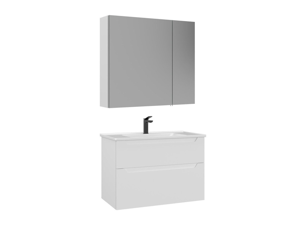 Zestaw szafki pod umywalkę z lustrem (2 elementy) „Messina 85 v2” – 85 x 45 x 55 cm – matowa biel