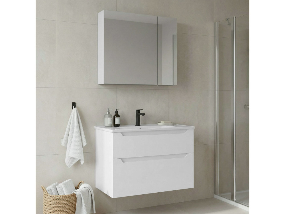 Zestaw szafki pod umywalkę z lustrem (2 elementy) „Messina 85 v2” – 85 x 45 x 55 cm – matowa biel