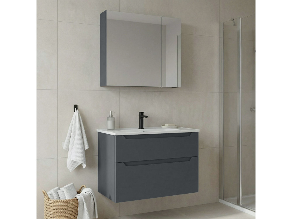 Zestaw szafki pod umywalkę z lustrem (2 elementy) „Messina 85 v2” – 85 x 45 x 55 cm – matowy antracyt