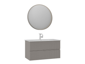 Zestaw szafki pod umywalkę z lustrem (2 elementy) „Moonlight 90 v2” – 91 x 51 x 51 cm – kolor Matte Mink