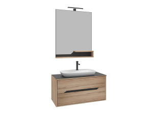 Zestaw szafki pod umywalkę z lustrem (2 elementy) „Galia 100 v2” – 100 x 50 x 50 cm – dąb