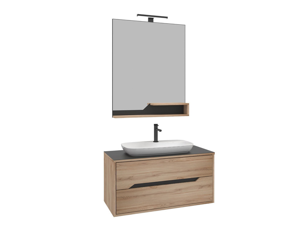Zestaw szafki pod umywalkę z lustrem (2 elementy) „Galia 100 v2” – 100 x 50 x 50 cm – dąb