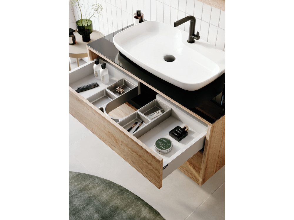 Zestaw szafki pod umywalkę z lustrem (2 elementy) „Galia 100 v2” – 100 x 50 x 50 cm – dąb