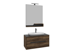 Zestaw szafki pod umywalkę z lustrem (2 elementy) „Galia 100 v2” – 100 x 50 x 50 cm – orzech