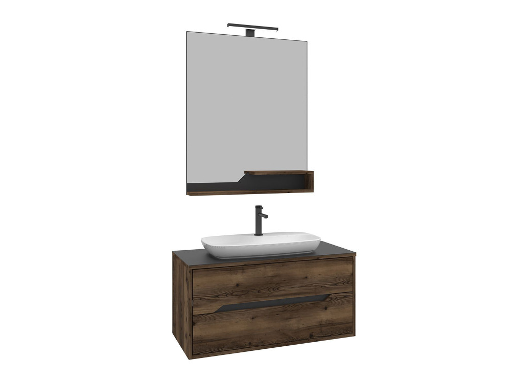 Zestaw szafki pod umywalkę z lustrem (2 elementy) „Galia 100 v2” – 100 x 50 x 50 cm – orzech