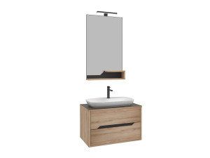 Zestaw szafki pod umywalkę z lustrem (2 elementy) „Galia 80 v2” – 100 x 50 x 50 cm – dąb