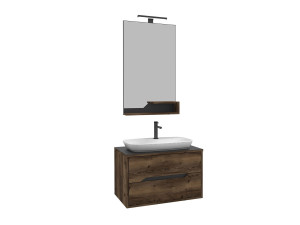 Zestaw szafki pod umywalkę z lustrem (2 elementy) „Galia 80 v2” – 100 x 50 x 50 cm – orzech