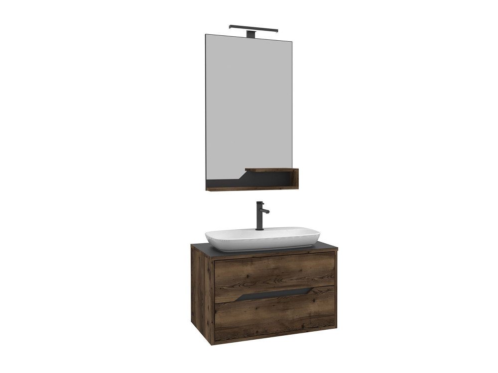 Zestaw szafki pod umywalkę z lustrem (2 elementy) „Galia 80 v2” – 100 x 50 x 50 cm – orzech