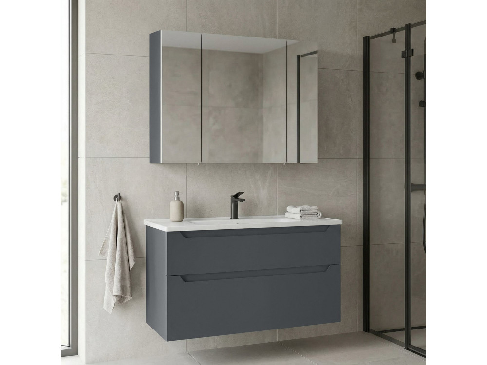 Zestaw szafki pod umywalkę z lustrem (2 elementy) „Messina 100 v2” – 100 x 45 x 55 cm – matowy antracyt