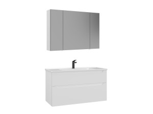 Zestaw szafki pod umywalkę z lustrem (2 elementy) „Messina 100 v2” – 100 x 45 x 55 cm – matowa biel