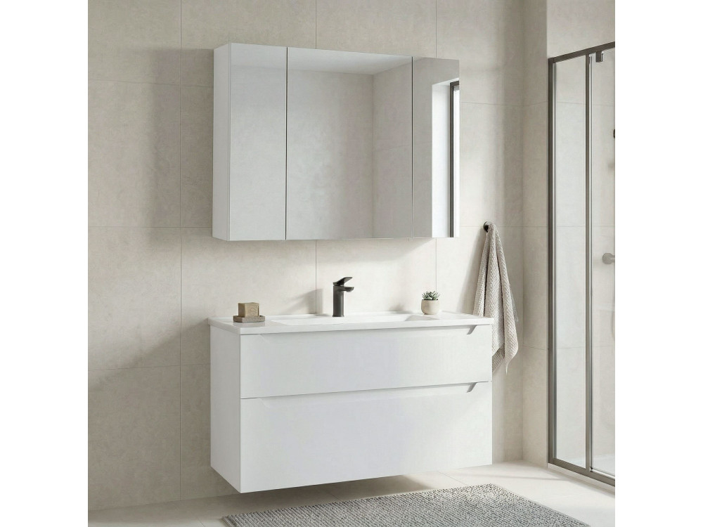 Zestaw szafki pod umywalkę z lustrem (2 elementy) „Messina 100 v2” – 100 x 45 x 55 cm – matowa biel