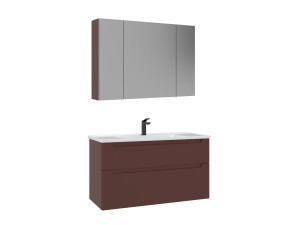 Zestaw szafki pod umywalkę z lustrem (2 elementy) „Messina 100 v2” – 100 x 45 x 55 cm – matowa czerwień