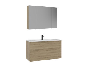 Zestaw szafki pod umywalkę z lustrem (2 elementy) „Messina 100 v2” – 100 x 45 x 55 cm – dąb