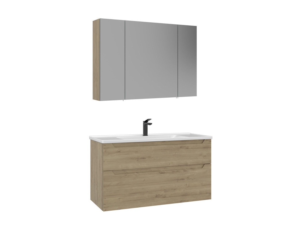 Zestaw szafki pod umywalkę z lustrem (2 elementy) „Messina 100 v2” – 100 x 45 x 55 cm – dąb