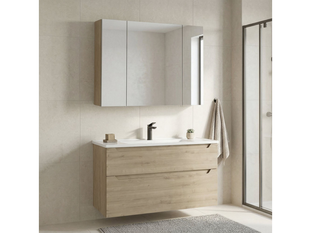 Zestaw szafki pod umywalkę z lustrem (2 elementy) „Messina 100 v2” – 100 x 45 x 55 cm – dąb