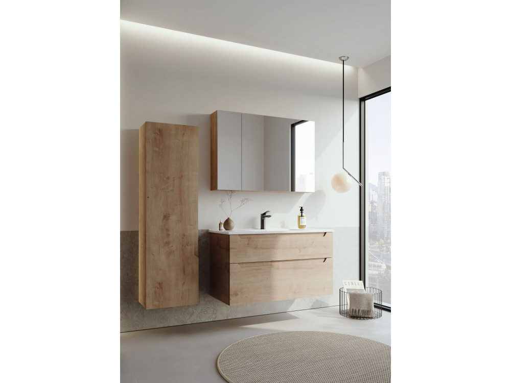 Zestaw szafki pod umywalkę z lustrem (2 elementy) „Messina 100 v2” – 100 x 45 x 55 cm – dąb