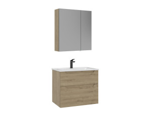 Zestaw szafki pod umywalkę z lustrem (2 elementy) „Messina 65 v2” – 65 x 45 x 55 cm – dąb