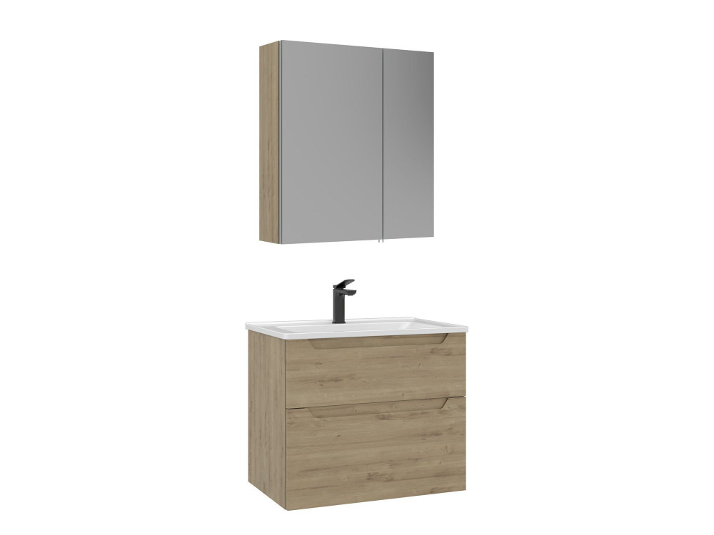 Zestaw szafki pod umywalkę z lustrem (2 elementy) „Messina 65 v2” – 65 x 45 x 55 cm – dąb