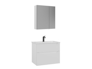 Zestaw szafki pod umywalkę z lustrem (2 elementy) „Messina 65 v2” – 65 x 45 x 55 cm – matowa biel