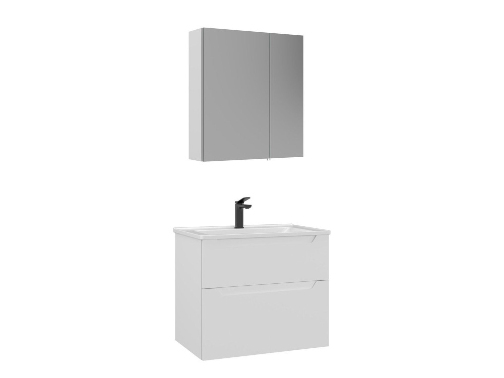 Zestaw szafki pod umywalkę z lustrem (2 elementy) „Messina 65 v2” – 65 x 45 x 55 cm – matowa biel