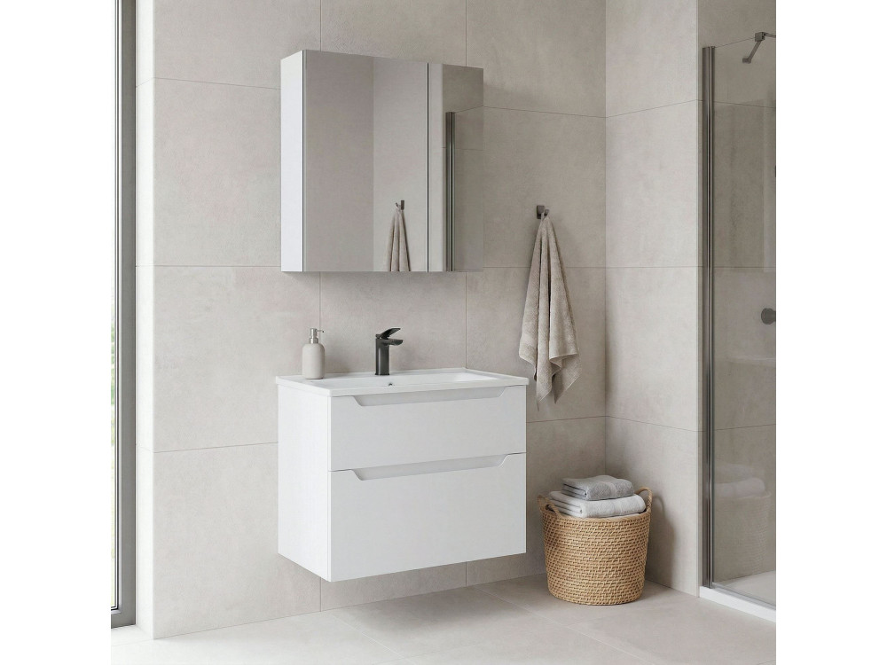 Zestaw szafki pod umywalkę z lustrem (2 elementy) „Messina 65 v2” – 65 x 45 x 55 cm – matowa biel