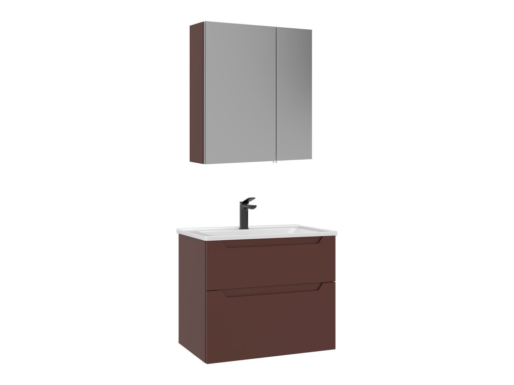 Zestaw szafki pod umywalkę z lustrem (2 elementy) „Messina 65 v2” – 65 x 45 x 55 cm – matowa czerwień