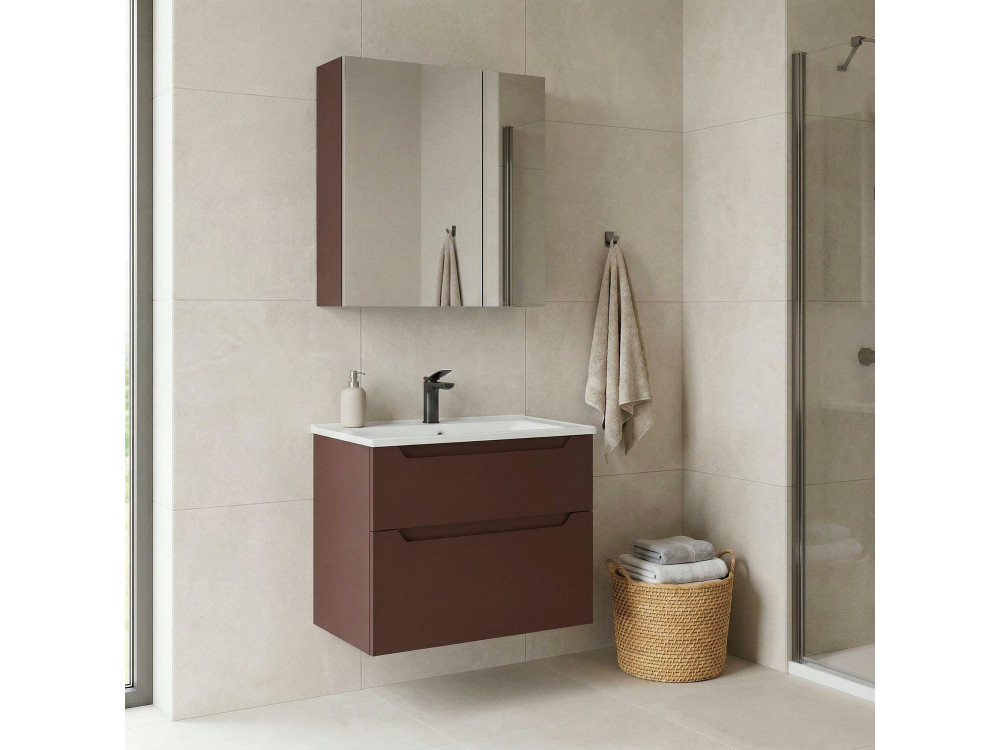 Zestaw szafki pod umywalkę z lustrem (2 elementy) „Messina 65 v2” – 65 x 45 x 55 cm – matowa czerwień