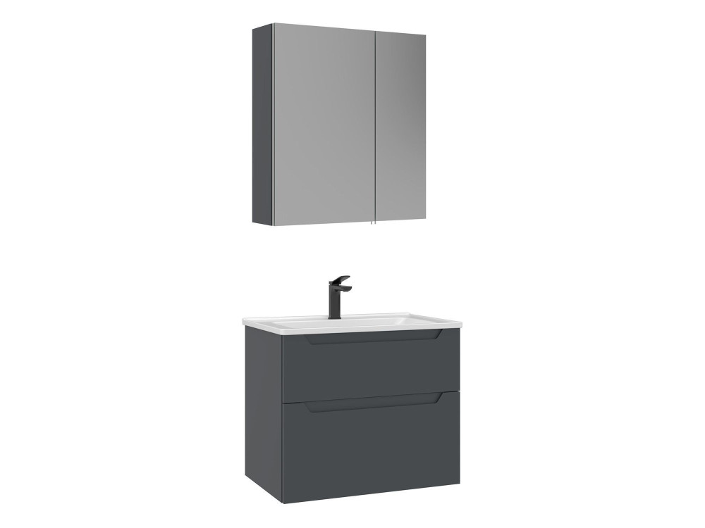 Zestaw szafki pod umywalkę z lustrem (2 elementy) „Messina 65 v2” – 65 x 45 x 55 cm – matowy antracyt