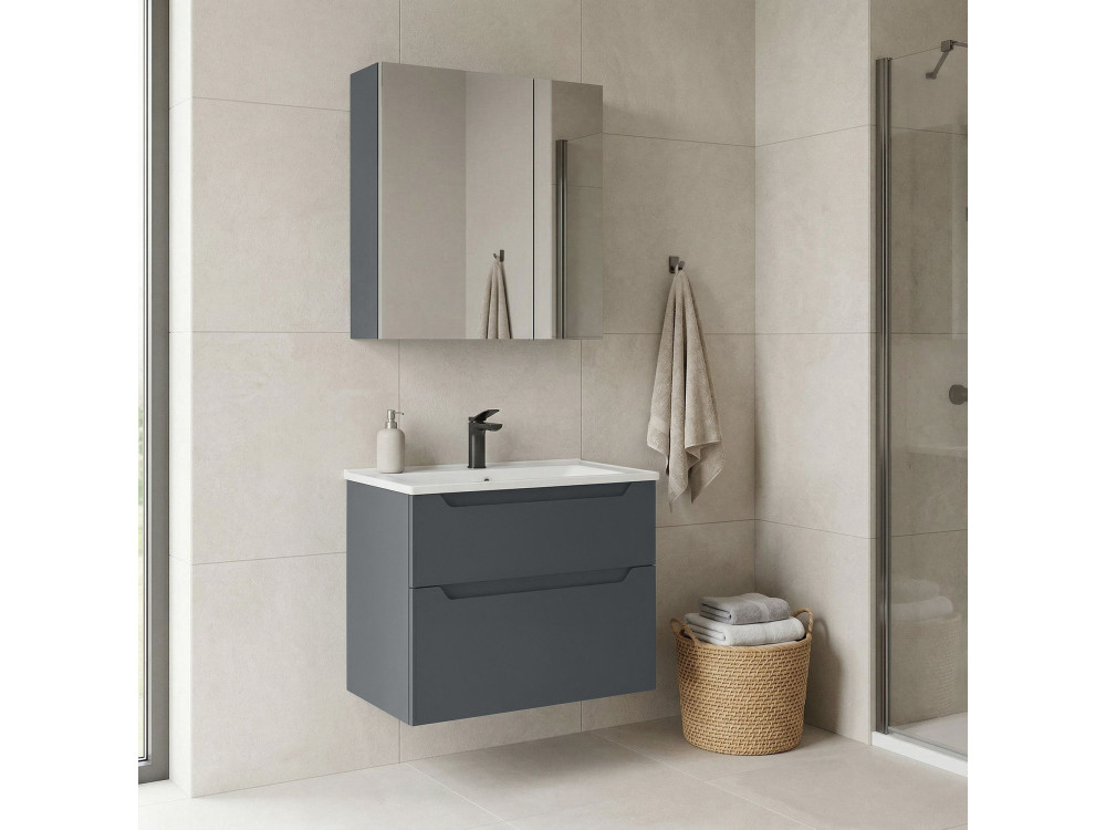 Zestaw szafki pod umywalkę z lustrem (2 elementy) „Messina 65 v2” – 65 x 45 x 55 cm – matowy antracyt