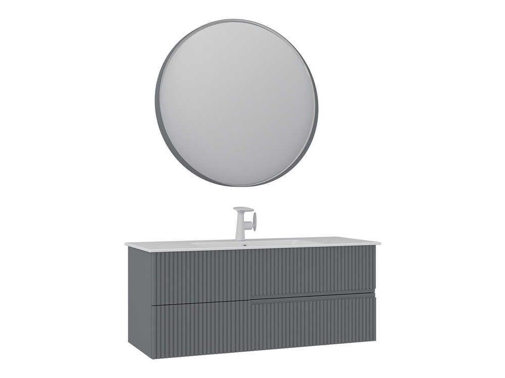 Zestaw szafki pod umywalkę z lustrem (2 elementy) „Moonlight 120 v2” – 121 x 51 x 51 cm – matowa szarość