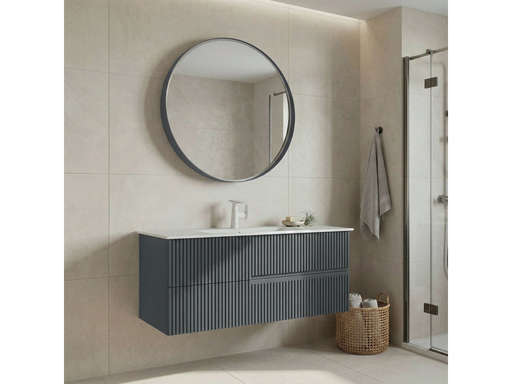 Zestaw szafki pod umywalkę z lustrem (2 elementy) „Moonlight 120 v2” – 121 x 51 x 51 cm – matowy antracyt