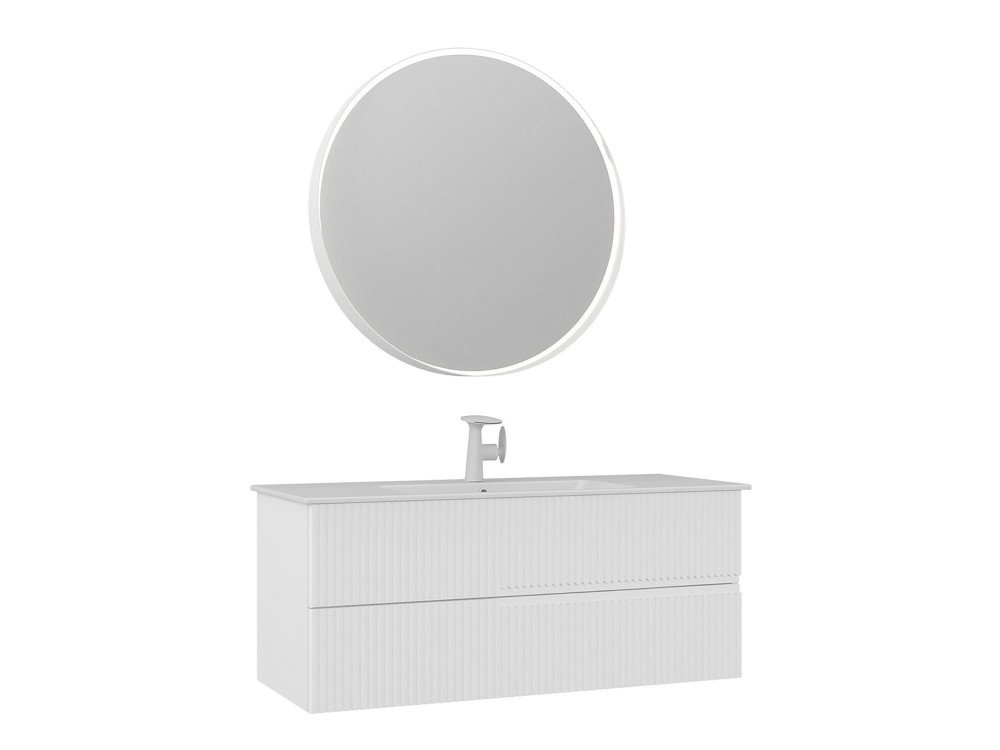 Zestaw szafki pod umywalkę z lustrem (2 elementy) „Moonlight 120 v2” – 121 x 51 x 51 cm – matowa biel