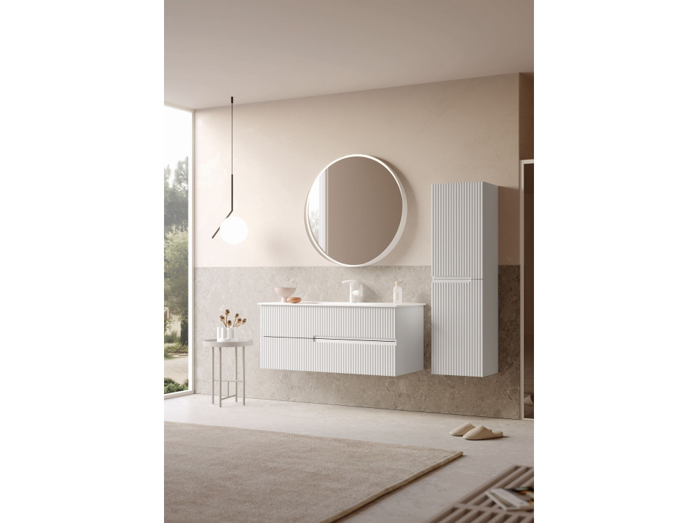 Zestaw szafki pod umywalkę z lustrem (2 elementy) „Moonlight 120 v2” – 121 x 51 x 51 cm – matowa biel