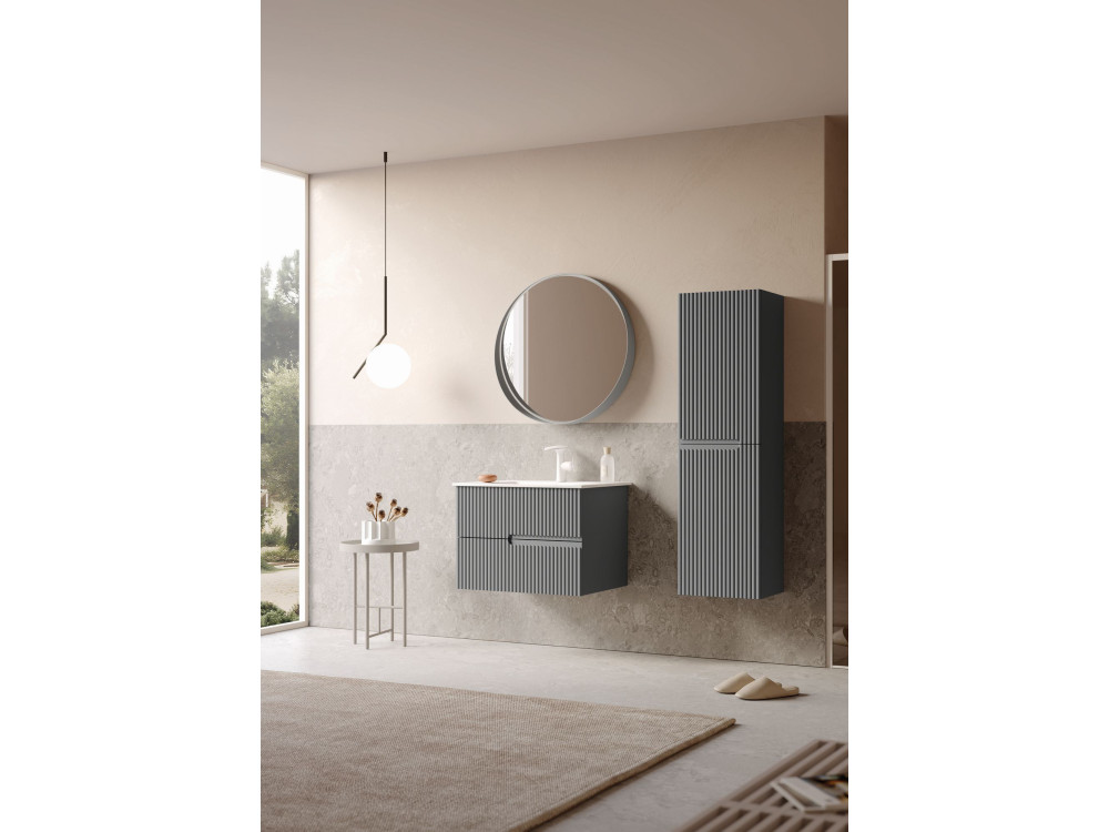 Zestaw szafki pod umywalkę z lustrem (2 elementy) „Moonlight 70 v2” – 71 x 51 x 51 cm – matowa szarość