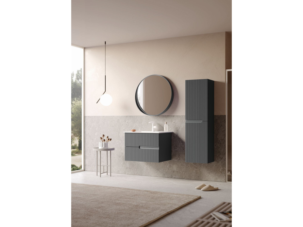 Zestaw szafki pod umywalkę z lustrem (2 elementy) „Moonlight 70 v2” – 71 x 51 x 51 cm – matowy antracyt