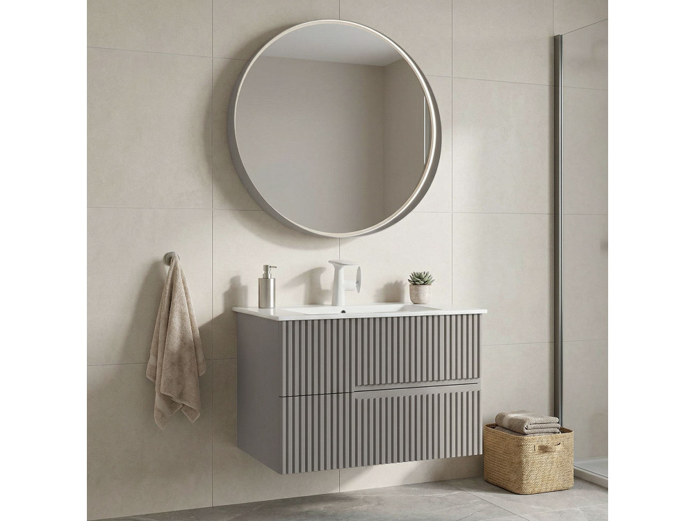 Zestaw szafki pod umywalkę z lustrem (2 elementy) „Moonlight 70 v2” – 71 x 51 x 51 cm – kolor Matte Mink
