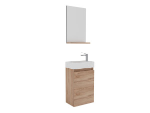 Zestaw szafki pod umywalkę z lustrem (2 elementy) „Conza 45” – 45 x 26 x 75 cm – dąb