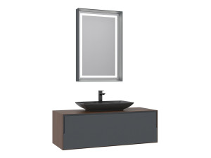Zestaw szafki pod umywalkę z lustrem (2 elementy) „Craft 120” – 120 x 50 x 40 cm – orzech / antracyt