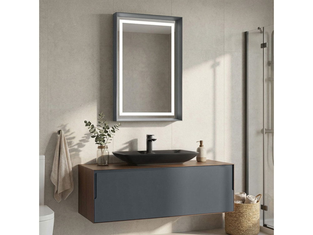 Zestaw szafki pod umywalkę z lustrem (2 elementy) „Craft 120” – 120 x 50 x 40 cm – orzech / antracyt