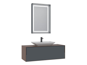 Zestaw szafki pod umywalkę z lustrem (2 elementy) „Craft 120” – 120 x 50 x 40 cm – orzech / antracyt / biel