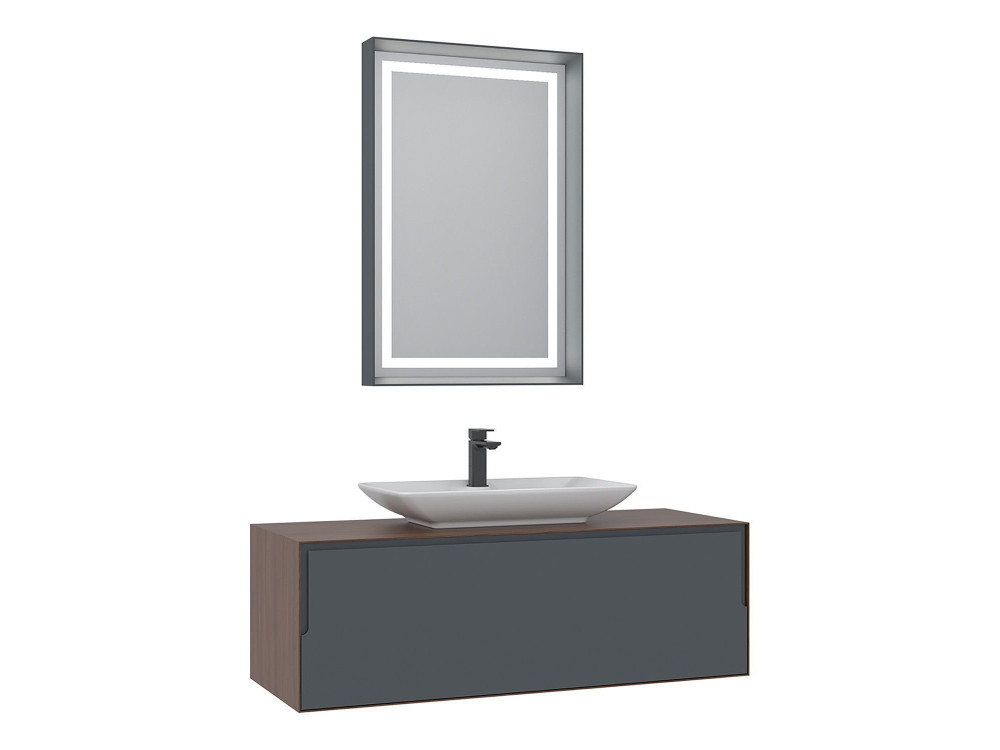 Zestaw szafki pod umywalkę z lustrem (2 elementy) „Craft 120” – 120 x 50 x 40 cm – orzech / antracyt / biel