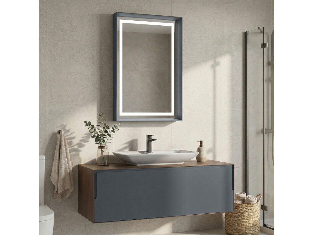 Zestaw szafki pod umywalkę z lustrem (2 elementy) „Craft 120” – 120 x 50 x 40 cm – orzech / antracyt / biel