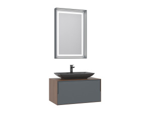Zestaw szafki pod umywalkę z lustrem (2 elementy) „Craft 80” – 60 x 50 x 40 cm – orzech / antracyt
