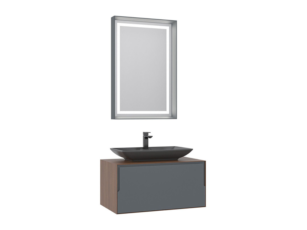 Zestaw szafki pod umywalkę z lustrem (2 elementy) „Craft 80” – 60 x 50 x 40 cm – orzech / antracyt