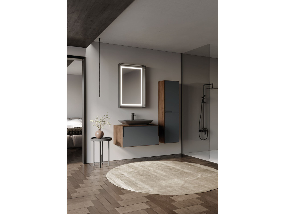 Zestaw szafki pod umywalkę z lustrem (2 elementy) „Craft 80” – 60 x 50 x 40 cm – orzech / antracyt