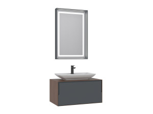 Zestaw szafki pod umywalkę z lustrem (2 elementy) „Craft 80” – 60 x 50 x 40 cm – orzech / antracyt / biel